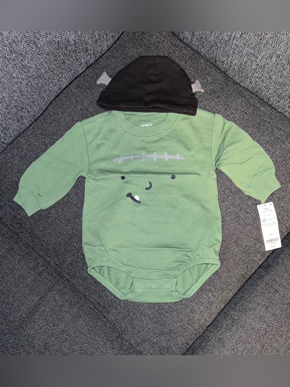 Carter's Green Frankenstein bodysuit romper with Black Hat